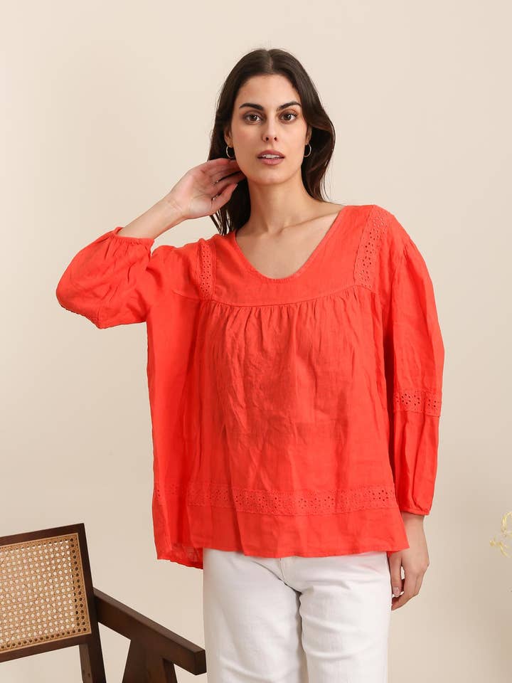 100% linen blouse REF. 58361 for wholesale by LÉA & LUC