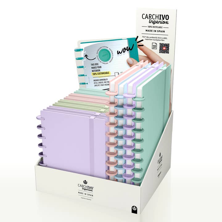 Présentoir de cahiers à disques INGENIOX® - Collection pastel pour la vente par CARCHIVO