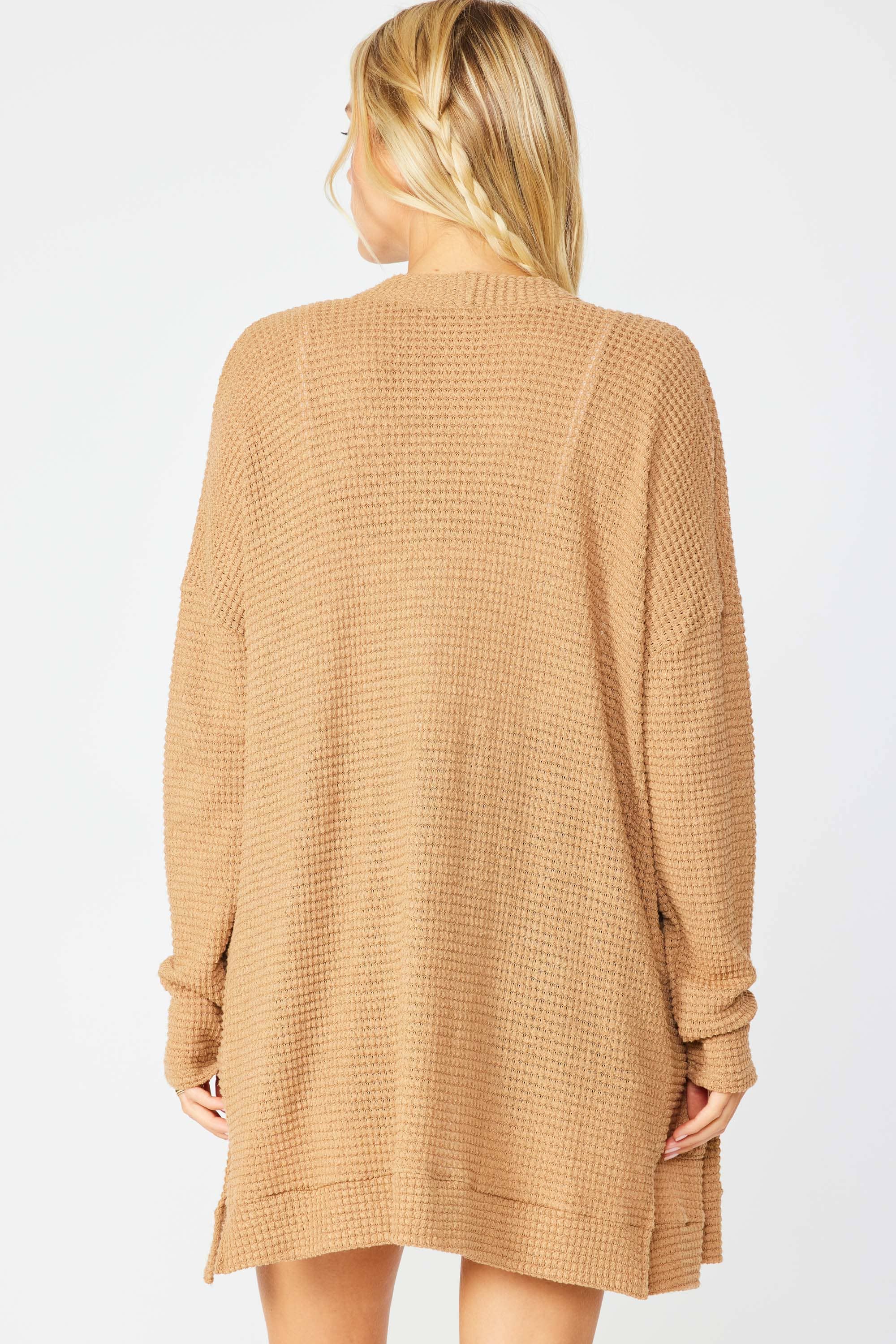 FSL Apparel - Wholesale Cardigan - Women's - SJ1005 - WAFFLE KNIT OPEN FRONT CARDIGAN WITH POCKETS2