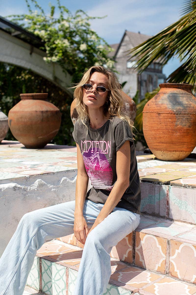 Eden Ashram - Wholesale Screen Printed T-Shirt - Women's - Meditation Rock Premium Rolled Sleeve T-Shirt1