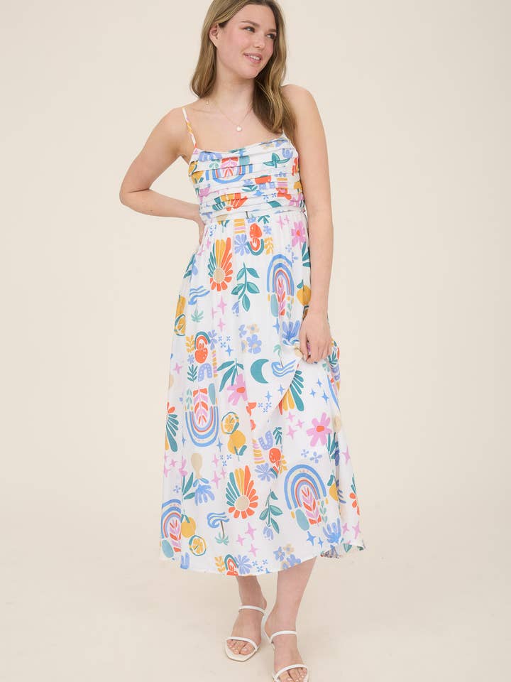 Blu Pepper - Wholesale Dress - Women's - SUMMER PRINT PLEATED BACK BOW MIDI DRESS