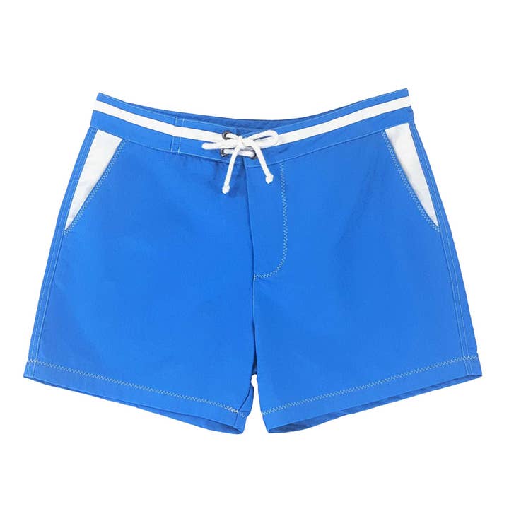 recycled polyester swim shorts - royal blue, white details for wholesale by BLUEBUCK