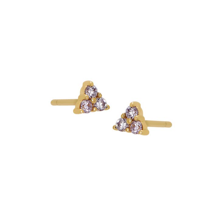 Trio Lavender CZ Stud Earrings in Gold for wholesale by The Land of Salt