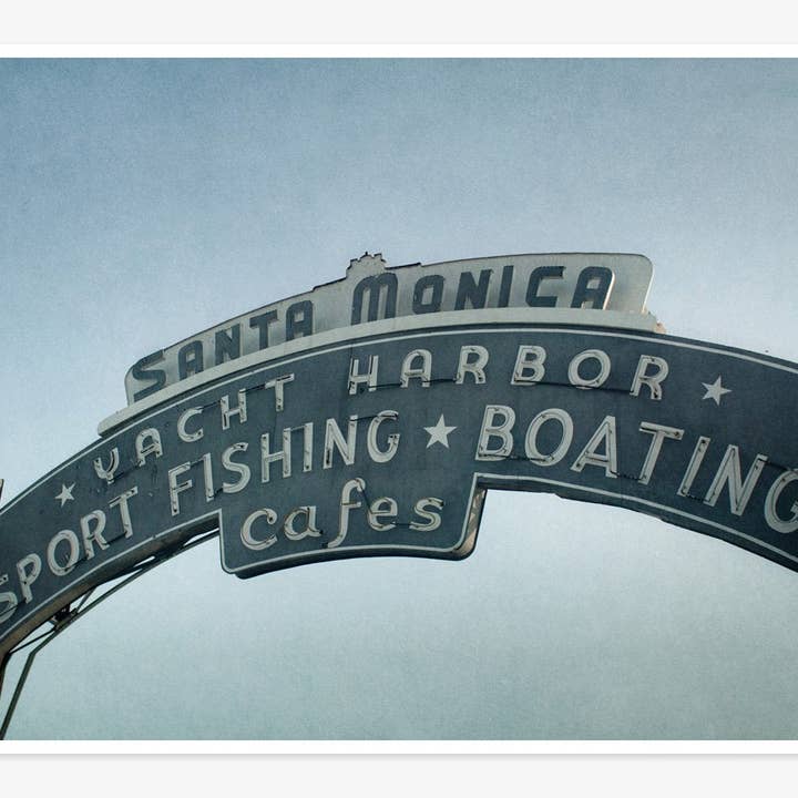 Los Angeles California Print, 'Santa Monica Pier Blues' for wholesale by Offley Green