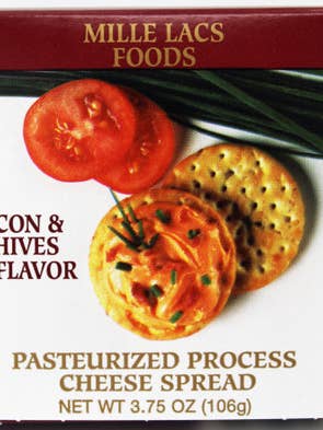 ML43147 3.75oz Mille Lacs Bacon and Chive Cheese Spread Box for wholesale by Northwoods Food and Gift Enterprises