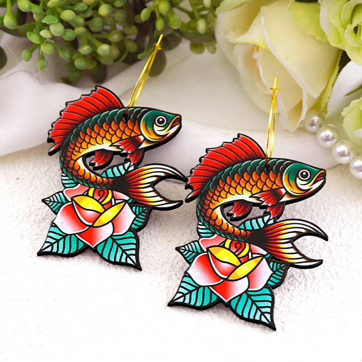 Koi Fish Wooden Earrings – Elegant Handcrafted Jewelry for wholesale by HappyJewelrySupplies