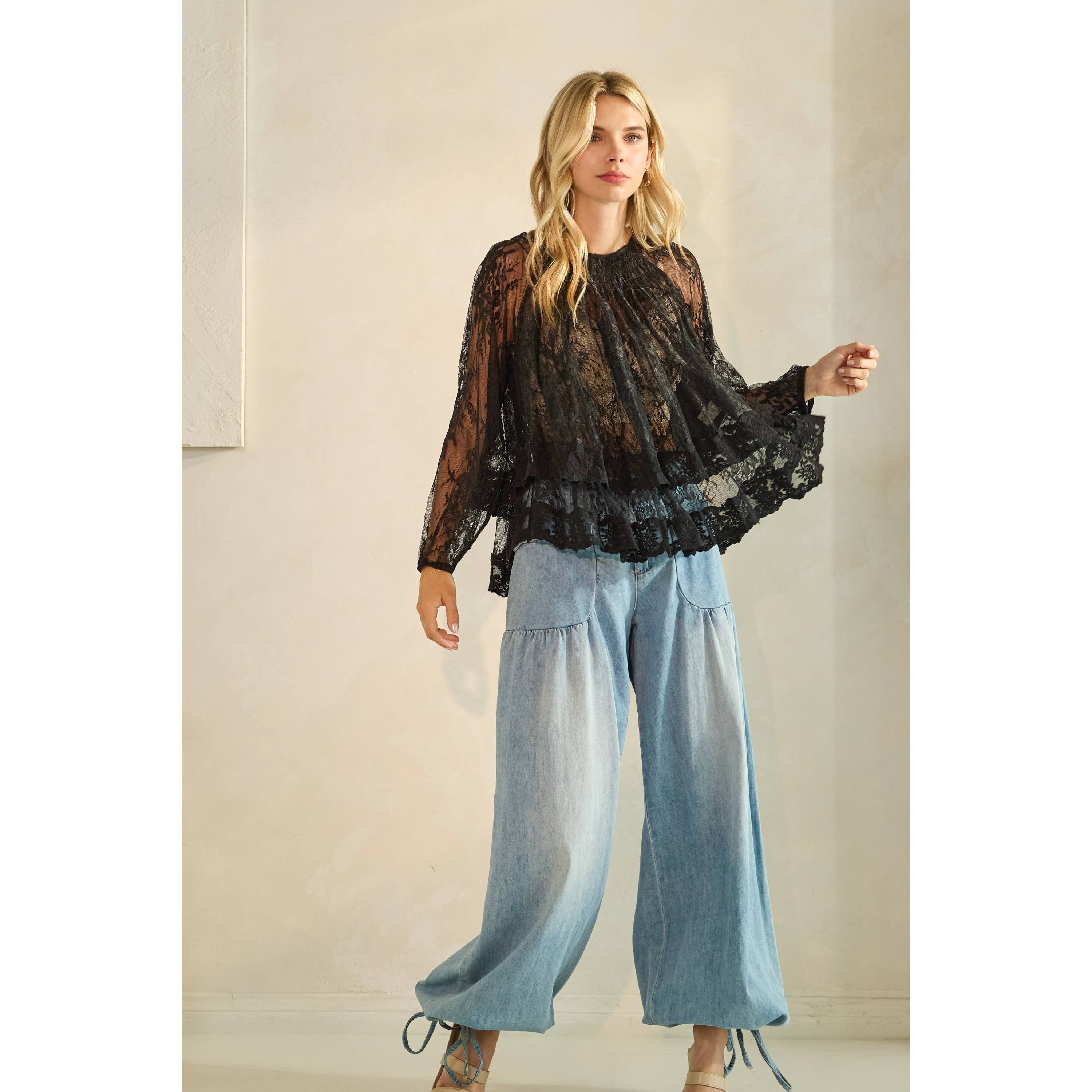 Veveret – Großhandel Tunika – Damen – Rüschen-Spitzen-Top mit langen Ärmeln35