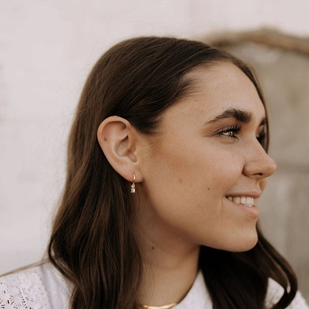 Mauve Jewelry Co. - Wholesale Huggie Earrings - Sophie Baguette Diamond Dangle Hoops5