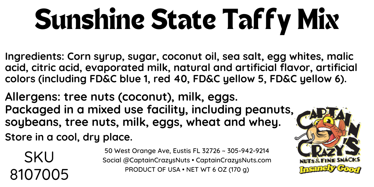Captain Crazy’s Nuts and Fine Snacks - Wholesale Taffy - SALT WATER TAFFY Florida Sunshine State Mix4