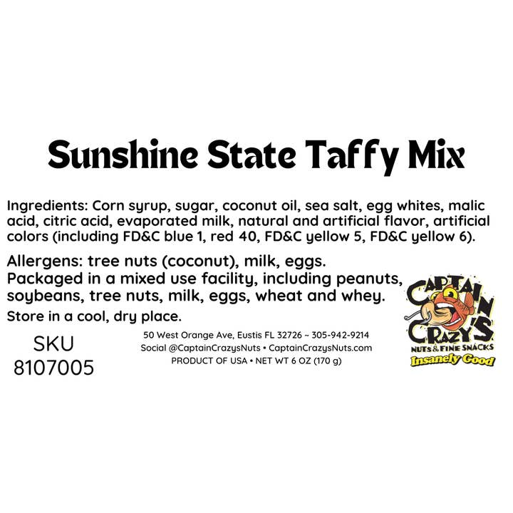 Captain Crazyās Nuts and Fine Snacks - Wholesale Taffy - SALT WATER TAFFY Florida Sunshine State Mix4