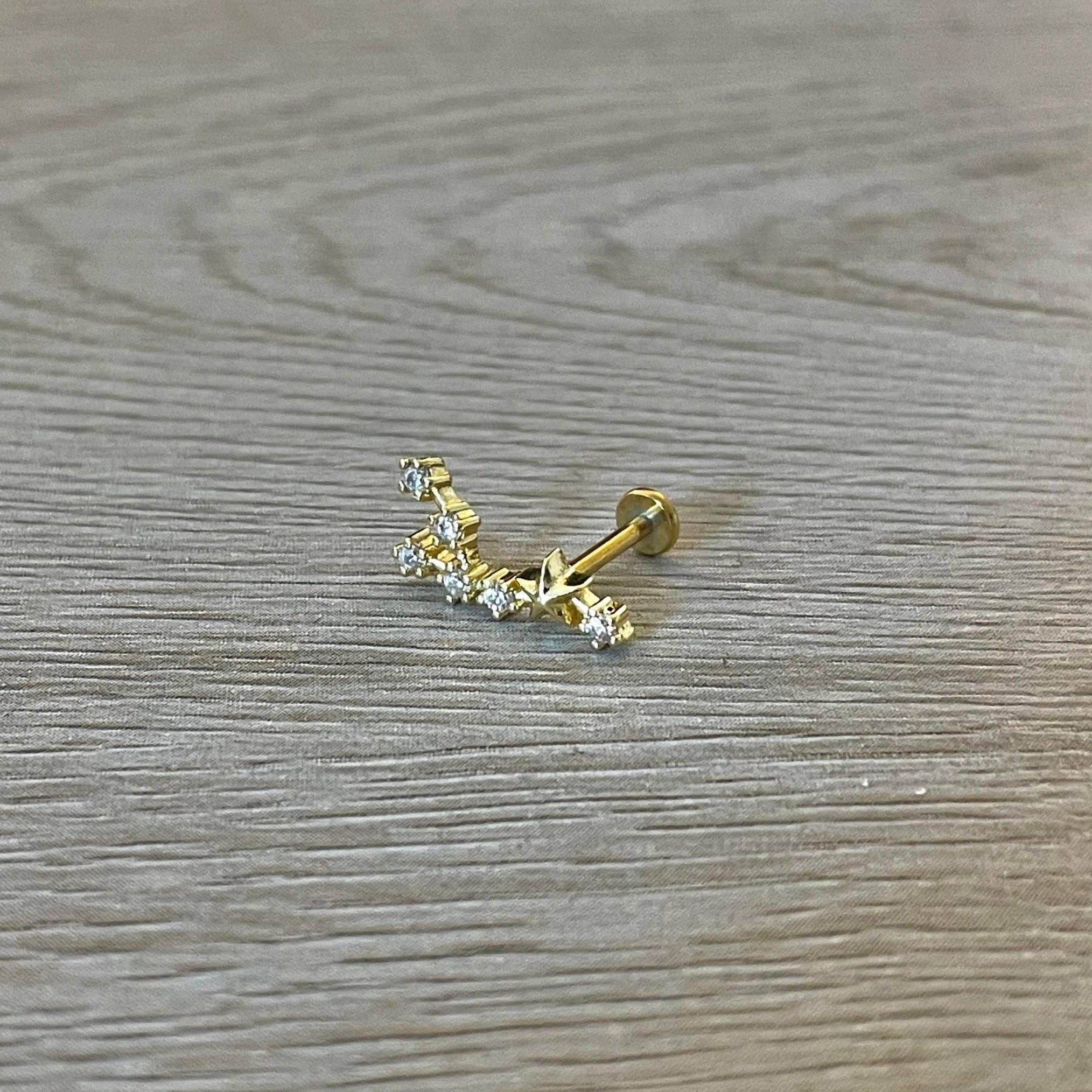 Elara Body Jewelry - Wholesale Stud/Post Earrings - Zodiac Constellation Flat Back Stud (16G or 18G | 8mm Bar | 14k Gold Plated)2