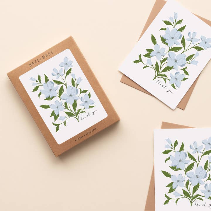 Hartriegelblüten Dankeskarte | Grußkarte | Box-Set für den Großhandel von HAZELMADE® Tea Towels + Gifts