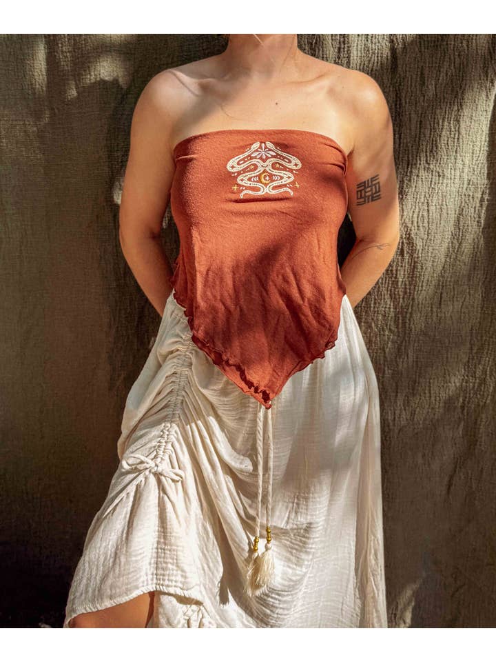 Gardenbelle Shop - Wholesale Blouse - Women's - Organic Snake Bandana Top, Boho Moon Serpent Hemp XL Bandana2