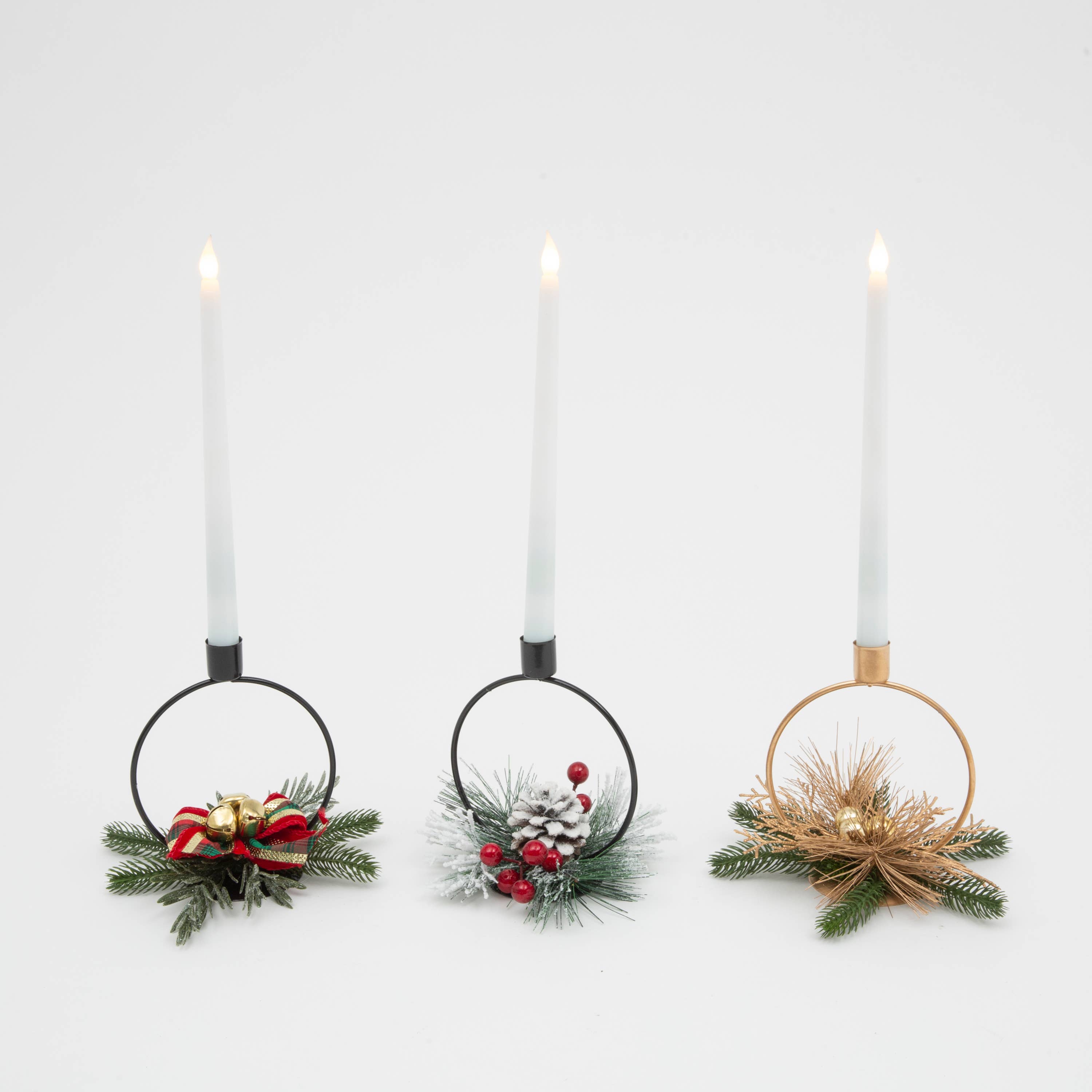 The Gerson Companies - Wholesale Christmas Decoration - Gerson Christmas 14"H Holiday Candle Holder w/ LED Candle &1