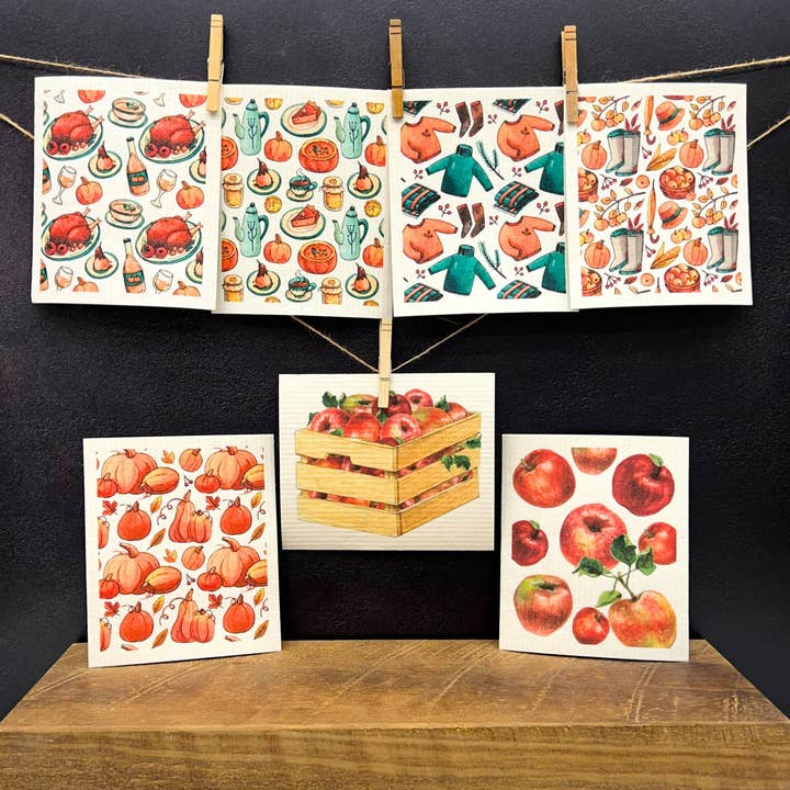 Driftless Studios - Wholesale Dishcloth - Fall Apple Picking Swedish Dishcloth - Fall Decor3