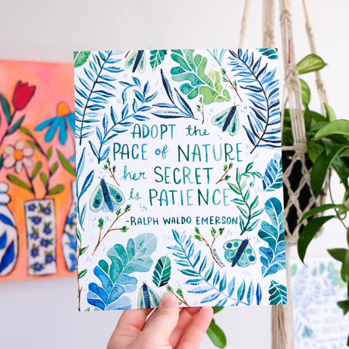 «Adopta el ritmo de la naturaleza» Impresión de cita en acuarela para venta al por mayor de Echo Foxx