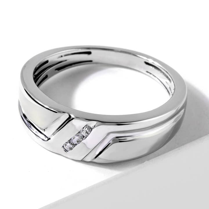 1/20ct TDW Three Stone Ring in Silver for Men for wholesale by De Couer New York