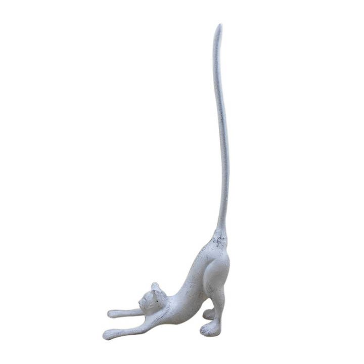 Hampton Nautical - Wholesale Toilet paper holder - Whitewashed Cast Iron Yoga Cat Bathroom Extra Toilet Paper Stand 19"