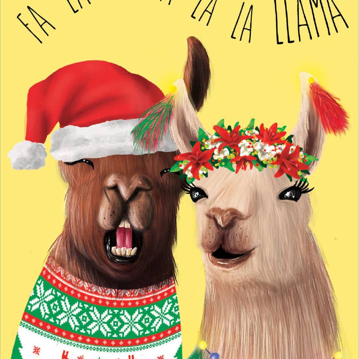 Lama Christmas Couple Kerstkaarten Kerstkaarten voor wholesale door The Retrospect Group Collection