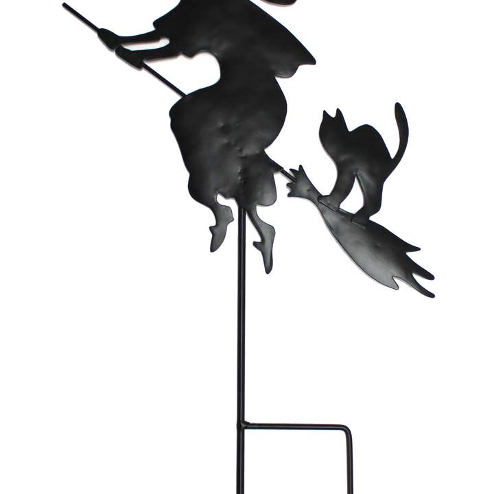 WORTH IMPORTS - Wholesale Garden/Lawn Stake - 19" Black Silhoutte Witch On Broom With Cat Metal Stake
