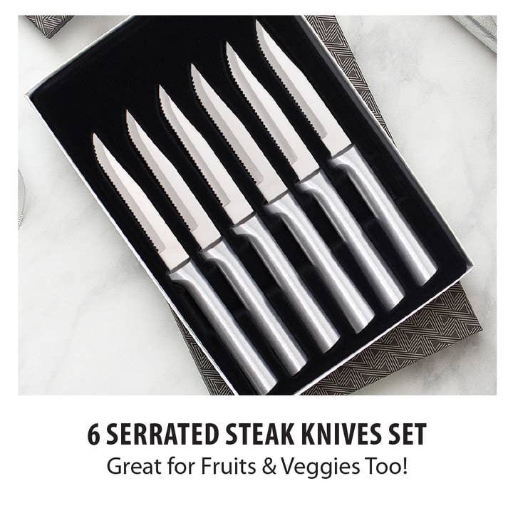 Rada Cutlery - Wholesale Knife Set - Silver Six Serrated Steak Knives Gift Set1