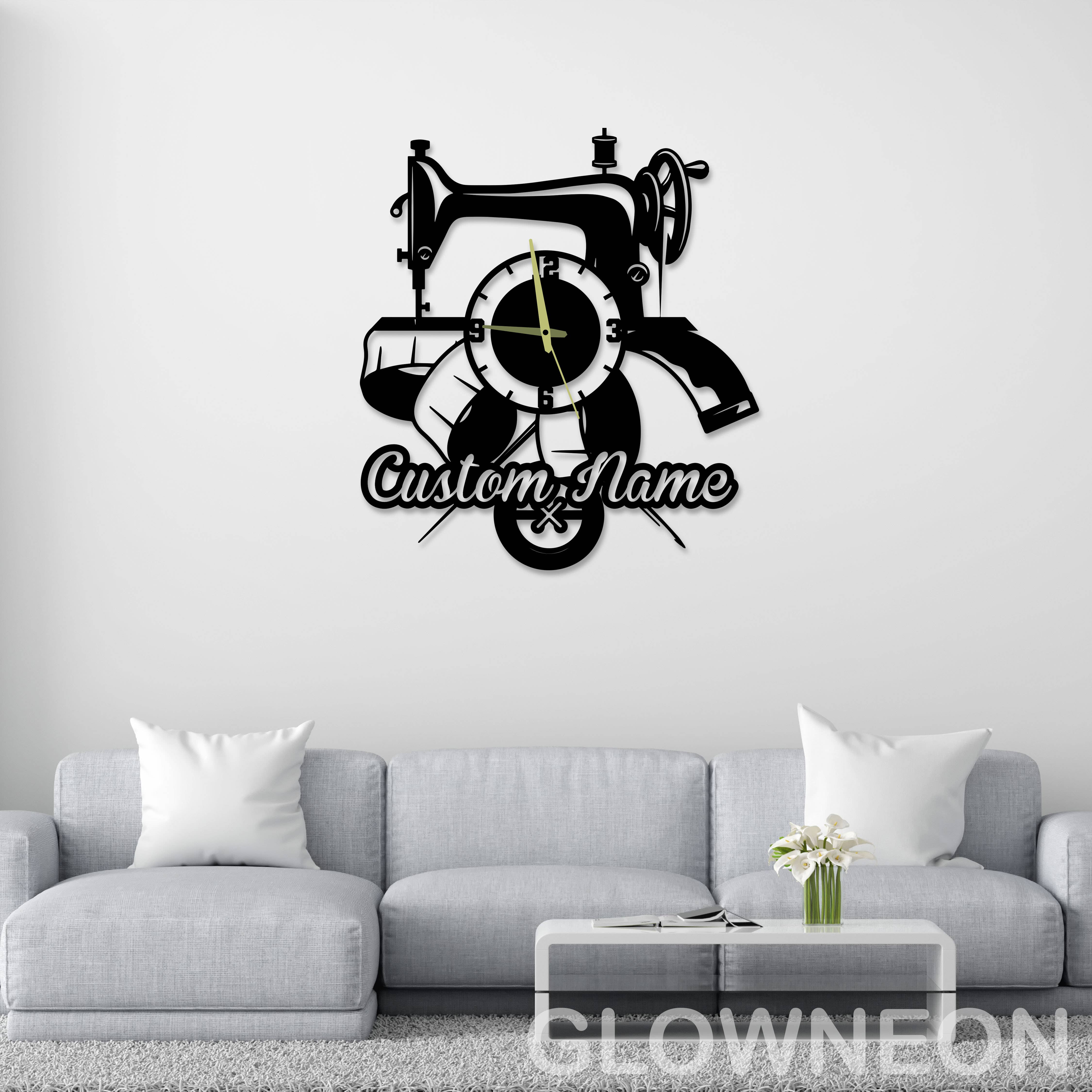 Glow Neon - Wholesale Wall Sign - Customized Tailor Shop Wall Clock Sewing Machine Metal Clock