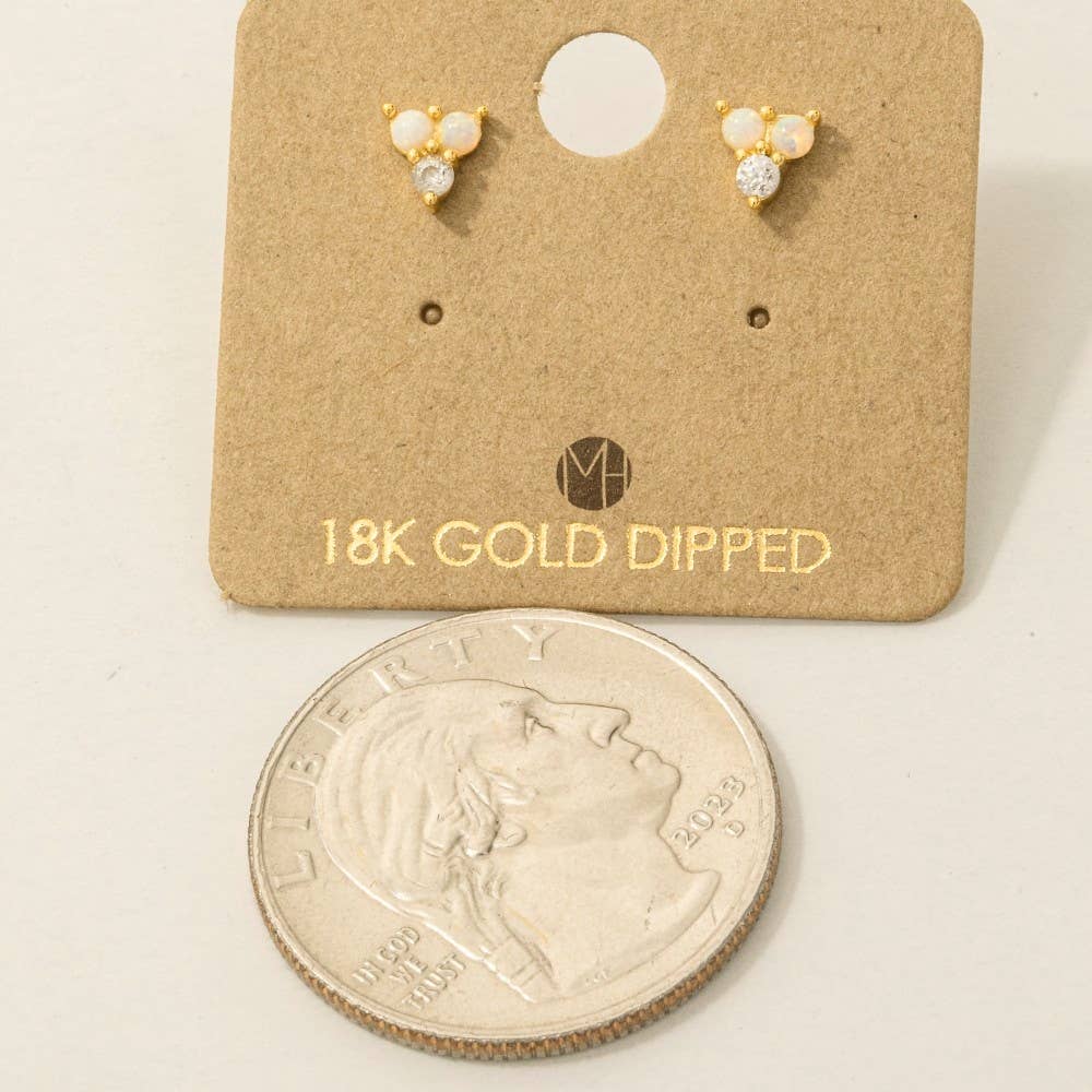 Fame Accessories - Wholesale Stud/Post Earrings - Mini Triple Opal Stud Earrings2