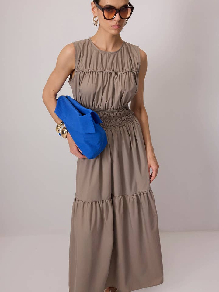 Sleeveless Smocked Tiered Maxi Poplin Dress for wholesale by Touché Privé