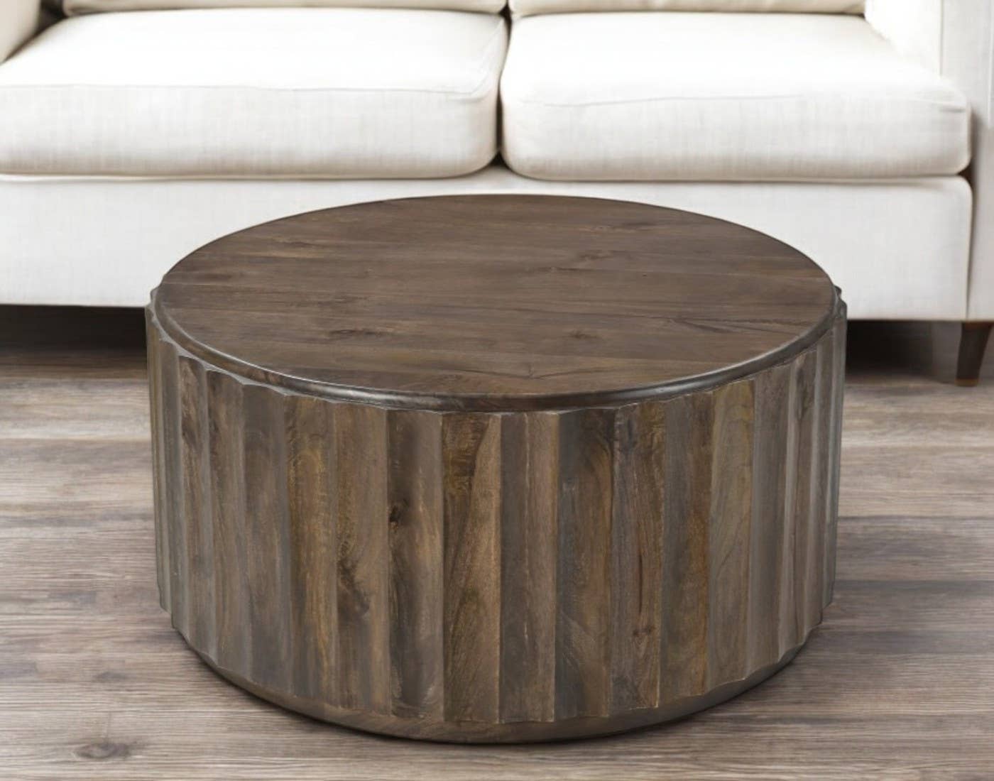 HomeRoots - Wholesale Coffee Table - 36" Brown Solid Wood Round Drum Coffee Table1