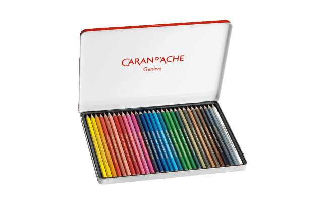Caran d'Ache - Vente Crayons de couleur - Ensemble de 30 crayons hydrosolubles SWISSCOLOR dans une boîte en métal1