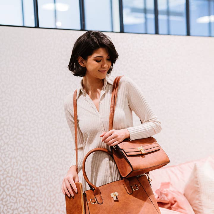 modern and chic - Wholesale Tote Bag - Women's - Monica Three Piece Travel Office Tote Handbag Wallet Set