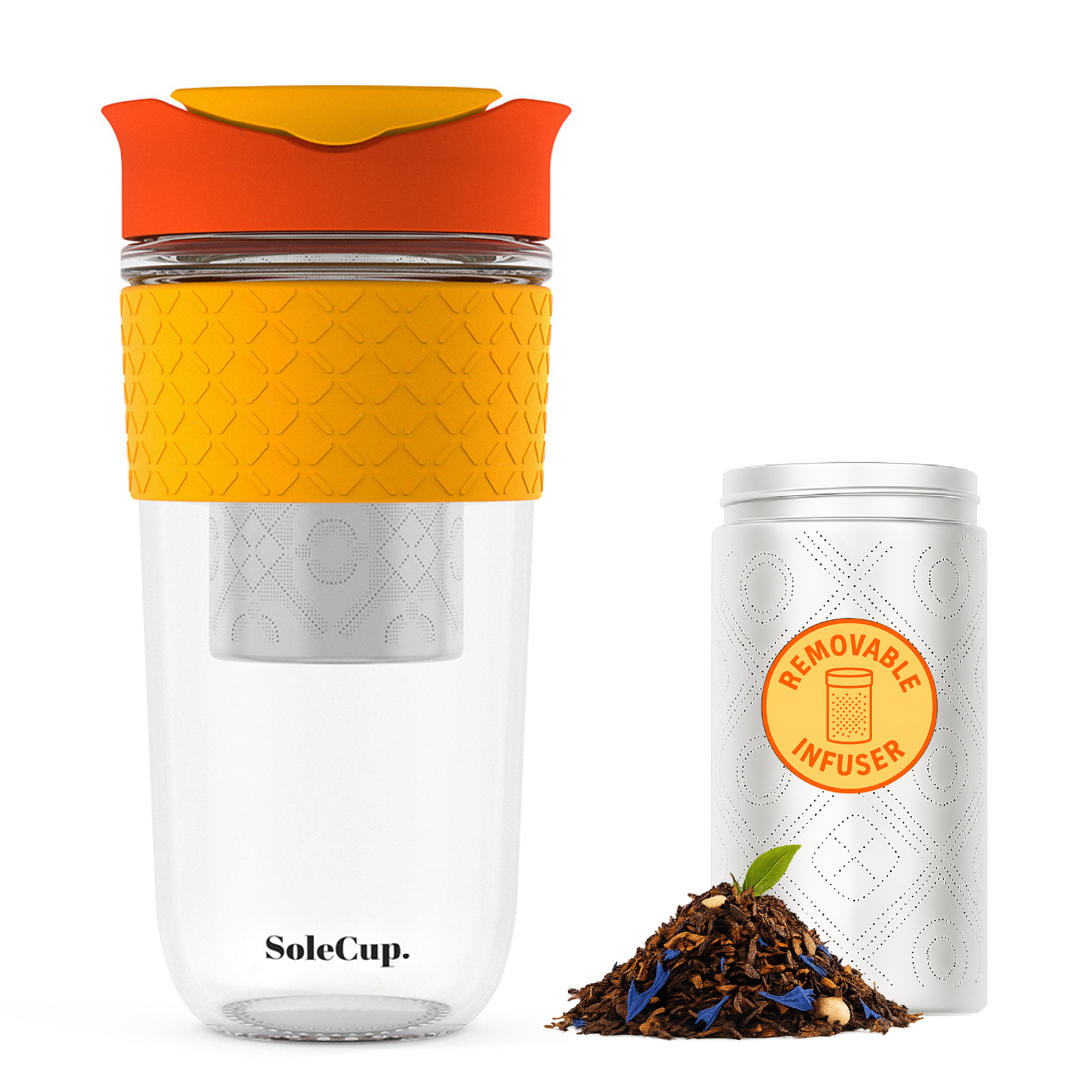 SoleCup - Wholesale Insulated Mug/Tumbler - SoleCup Glass Travel Mug 18oz (530ml) with Loose Tea Infuser2