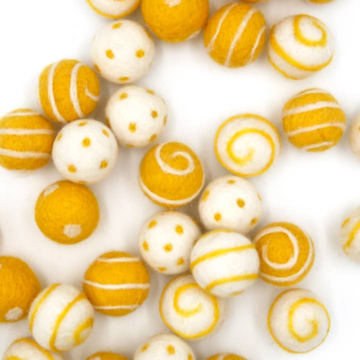 The Felt Pod – wholesale Decorative tabletop object – Felt 2.5 CM Dots Swirls Pack of 10 Balls - Canary Yellow4
