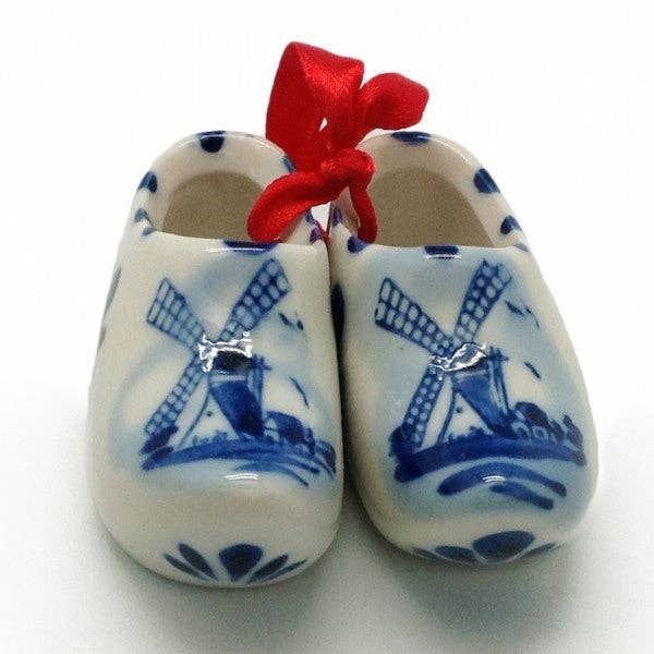 European Heritage Gifts - Vente Cadeaux pour invités - Paire de sabots en bois bleu Delft avec motif de moulin à vent3