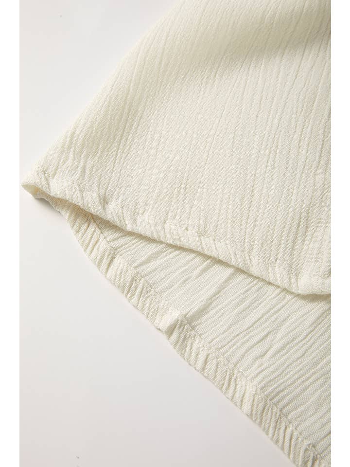 Beige Floral Embroidered Textured Spring Puff Sleeve Loose Shirt for wholesale on Faire13