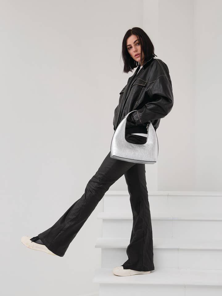 JN2645 Atlanta Shaped Metallic Shoulder Bag for wholesale by Jen & Co.