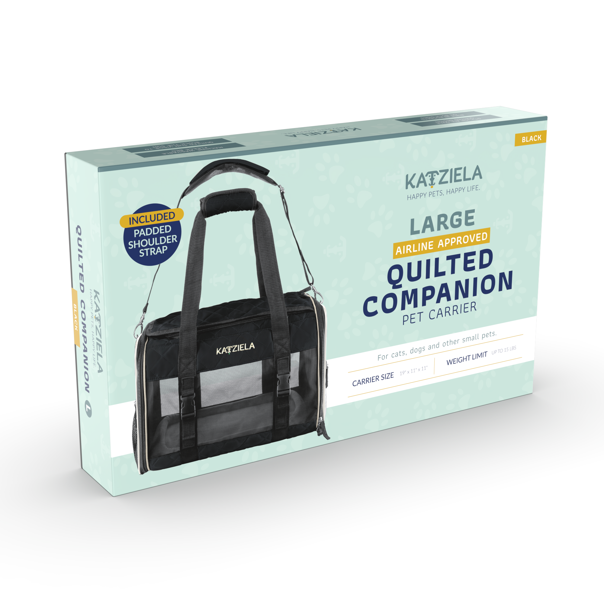 Katziela - Wholesale Pet Carrier - Cat/Dog - Airline Approved Quilited Companion Cat & Dog Carrier Black1