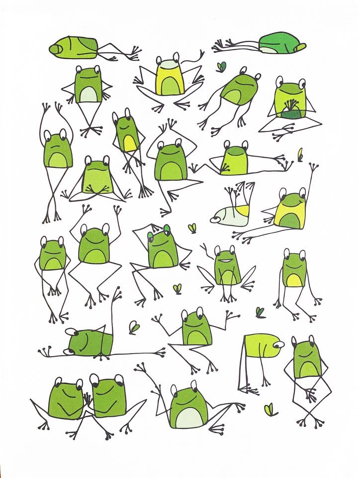 The Happy Frogs Large Cotton Tea Towel for wholesale by Half a Donkey