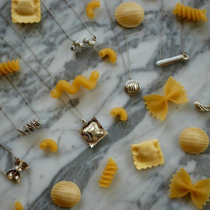 Delicacies Jewelry - Wholesale Pendant/Charm Necklace - Ravioli Pasta Necklace, Yellow Gold Plated, By Delicacies Jewelry - Every Purchase Fights Hunger! (Foodie Gift, Pasta Jewelry)