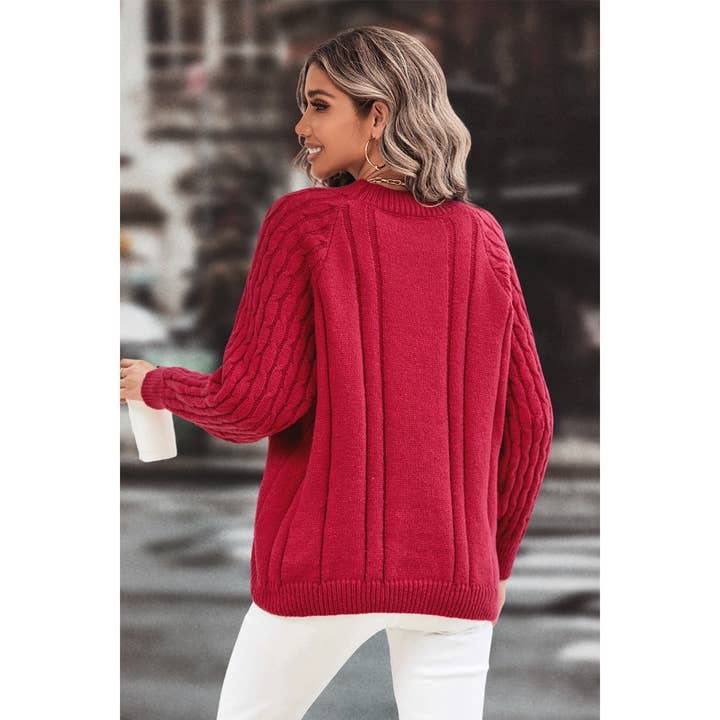 WINE Solid Round Neck Cross Knit Loose Pullover Sweater for wholesale on Faire