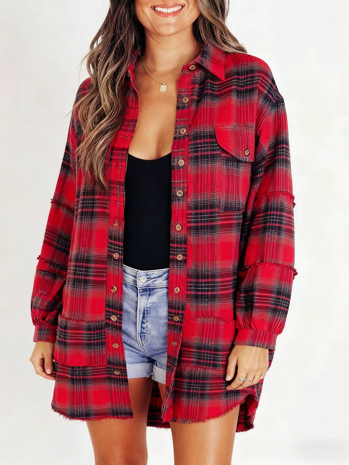 Rosa Clothing - Wholesale Shirt Jacket/Shacket - Women's - Plaid shirt oversized Long Shacket 7 colors1