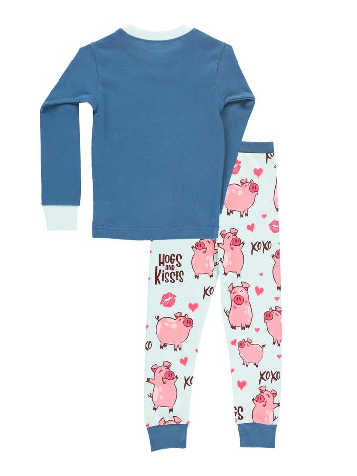 Lazy One - Wholesale Sleepwear Set - Kids - Hogs & Kisses Blue Long Sleeve Pajama Set1