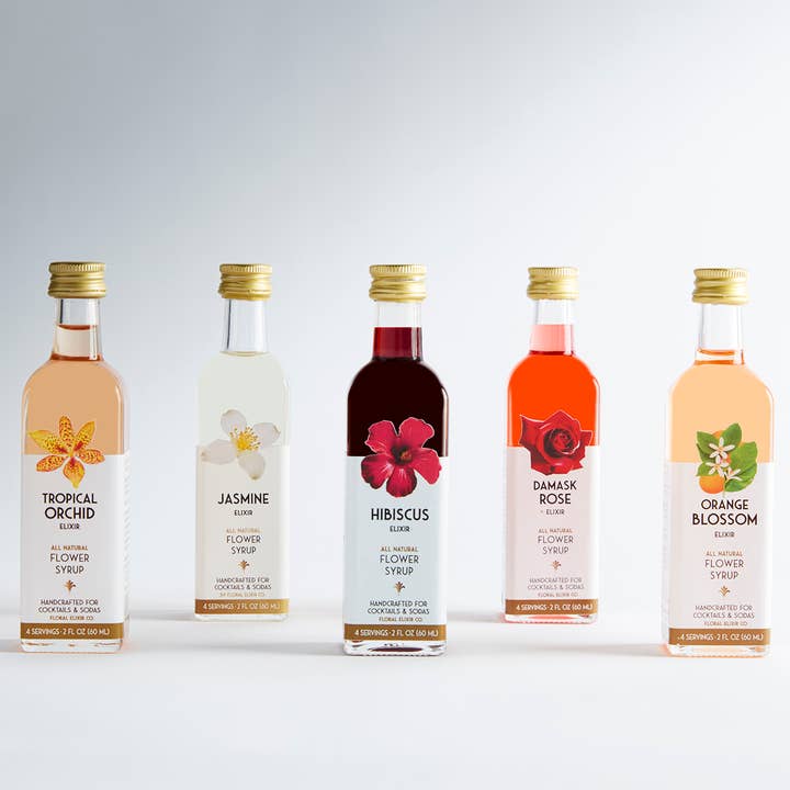 Floral Elixir Co. - Wholesale DIY Drink Kit - Tiki Time Cocktail Kit. 5-Pack Flower Syrups.1