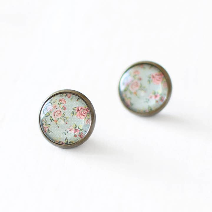 Juju Treasures - Wholesale Knopjes/oorstekers - Oorbellen in mint en roze roos7