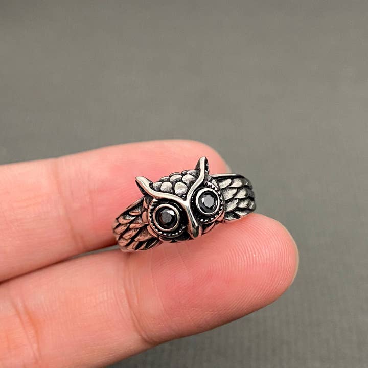 Anel Unissexo de Aço Inoxidável com Coruja - MJ/MR por atacado de Mio Queena