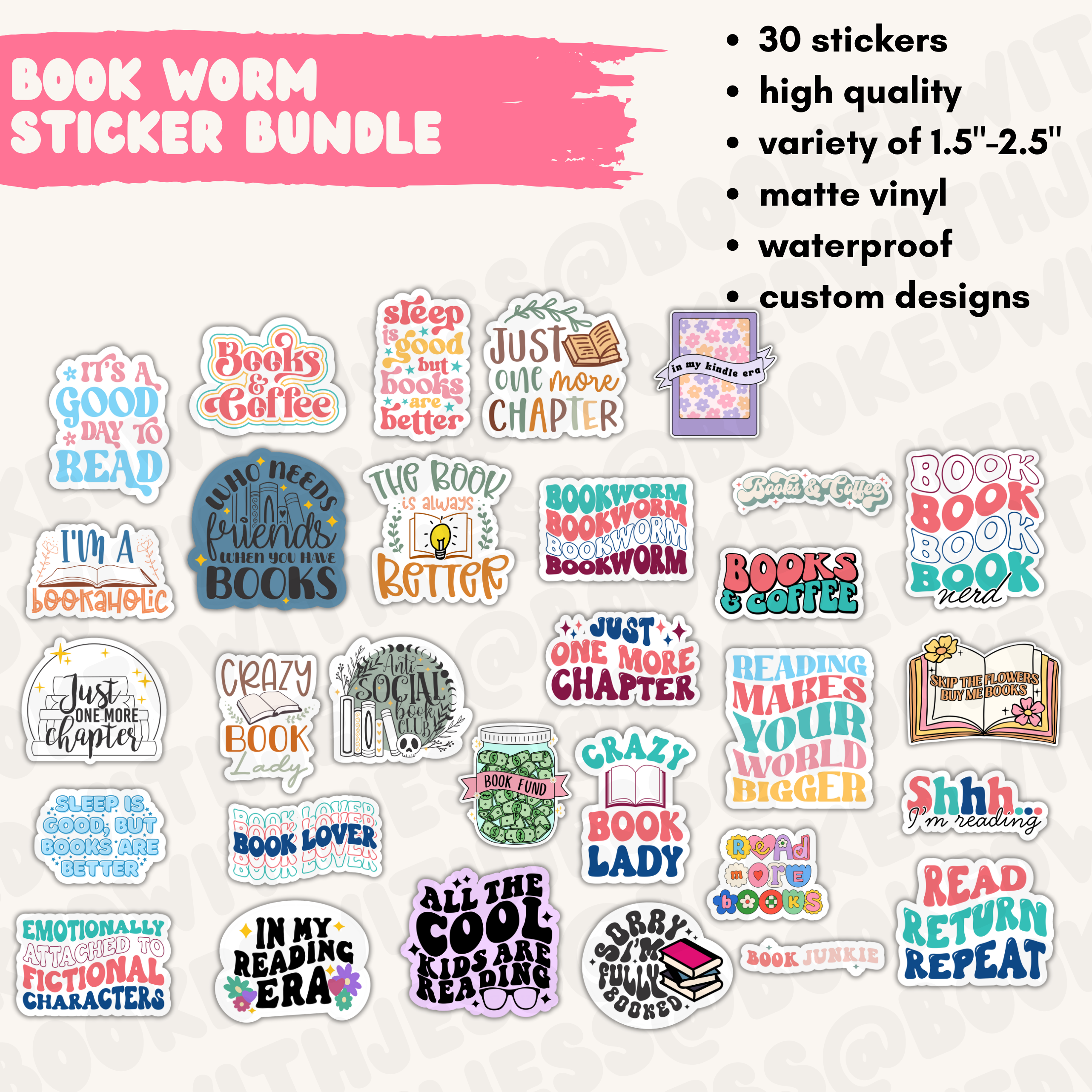 Booked with Jess - Wholesale Sticker - Bookish Sticker Pack4