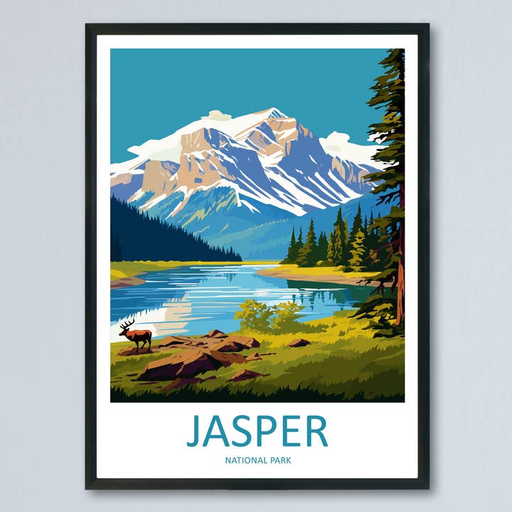 Poster di viaggio del Jasper National Park in Canada per la vendita all'ingrosso da parte di TravelzonaArt
