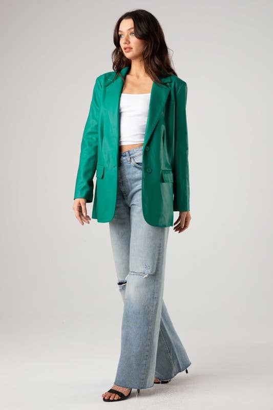 House of E ATL LLC - Wholesale Blazer - Women's - Vegan Leather Oversized Blazer  -HOEA7916