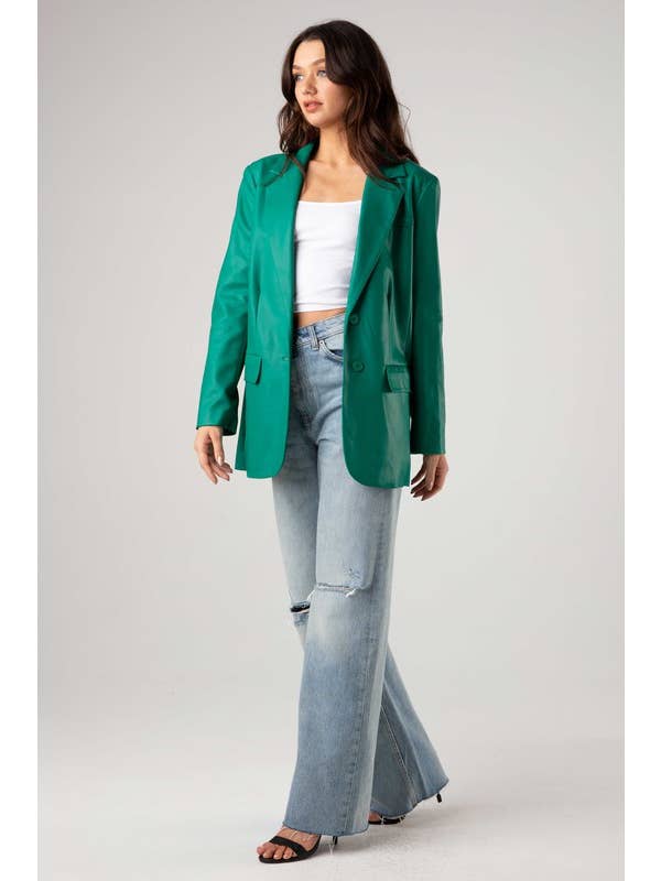 House of E ATL LLC - Wholesale Blazer - Women's - Vegan Leather Oversized Blazer -HOEA7916