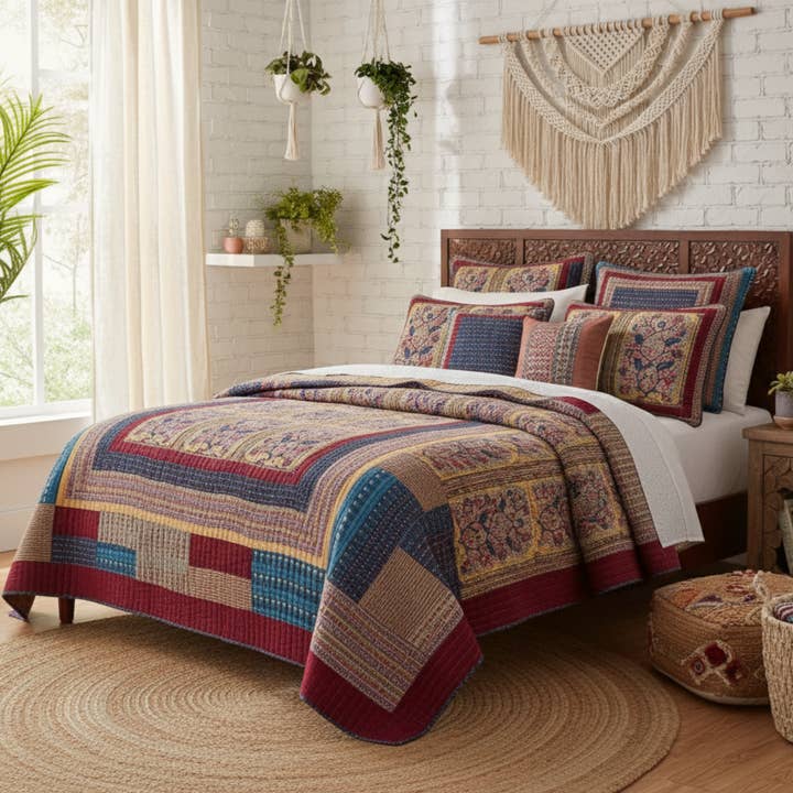 Tache Vineyard Cottage Floral Lightweight Patchwork Bedspread Quilt Set (JHW-827) for wholesale by Tache Home Fashion